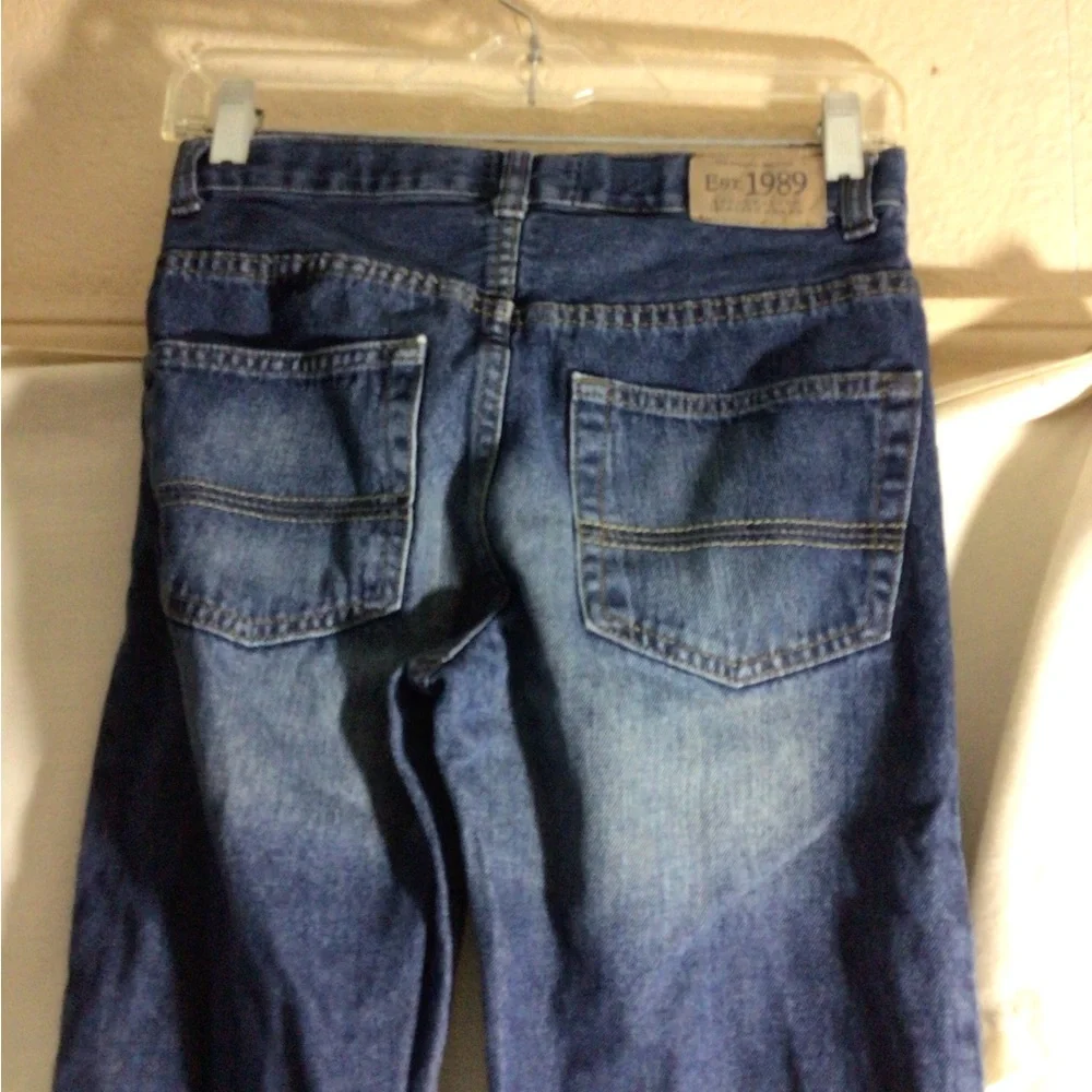 The Children's Place Men's Straight Jeans - Dark Blue with Brown Stitching